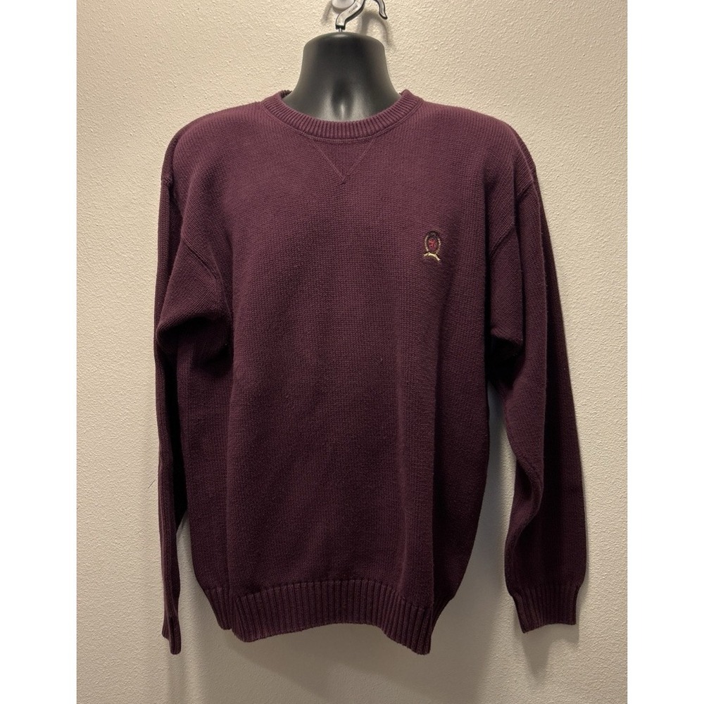 Mens Vintage Tommy‎ Hilfiger Heavyweight Cotton V-Neck Sweater Maroon L